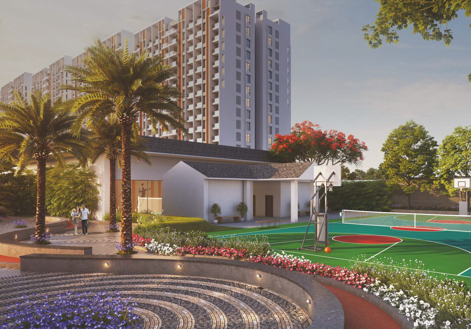 Exterior view of Majestique Evolvus &mdash; photo gallery, images, brochure, amenities, cost sheet, price breakup, availability details, RERA number, RERA certificate, possession date, layout plan, logo, floor plan, master plan, and location map showcasing project highlights and features.
